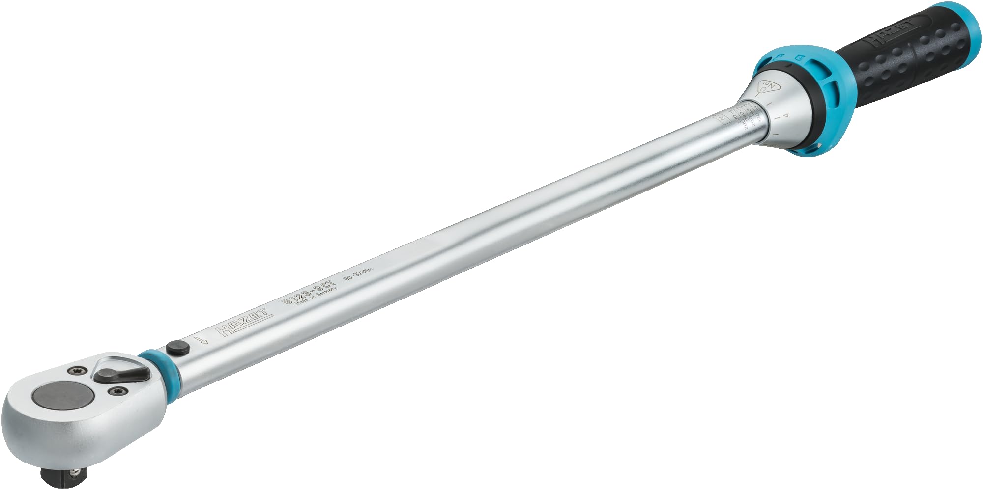 Torque wrench HAZET 5123-3CT I Output: square 12.5 mm (1/2 inch), tolerance: 3%, 32 teeth I Reversible ratchet for car and bicycle I 628 mm