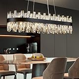 TMAFON Modern Black Crystal Chandelier for Dining Room, Rectangle K9 Crystal Raindrop Chandelier Lights, Contemporary Ceiling Hanging Light Fixtures for Kitchen Island Dining Room, Length 35.4 inches