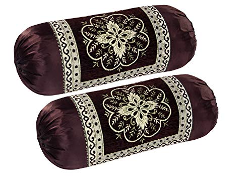 Image of 2 Piece Valvet Chenille Bolster Cover Set - 32x16 inches, Coffee