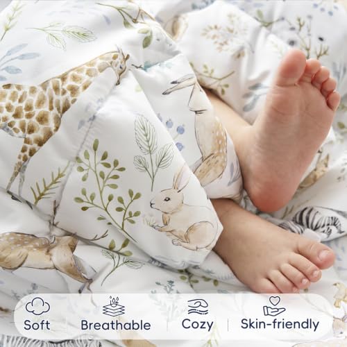 Image of PHF 4 Piece Toddler Bedding Set, Ultra Soft Toddler Comforter Sets Include Comforter, Fitted Sheet, Flat Top Sheet and Pillowcase for Boys Girls, Bed in a Bag forToddler Bedroom, Animal
