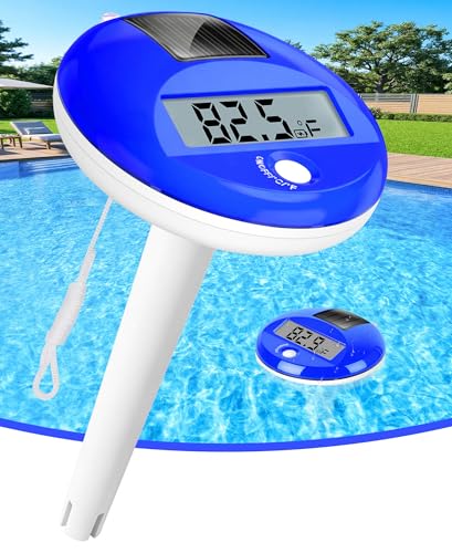 Sinbyuer 2026 Solar Digital Pool Thermometer with Rope | Easy Read Large LCD Display & Big Numbers Floating Pool Thermometer | High Precision & IP68 Waterproof Pools Temperature Gauge for Hot Tub Spa