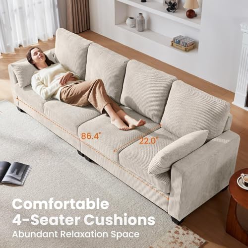 Image of CHIC HOUSE Corduroy Modular Sectional Couch with Ottoman Chaise, (B,5SS)