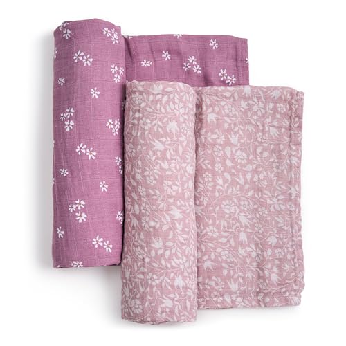 Image of aden + anais Boutique 100% Organic Cotton Muslin Swaddle, Breathable Baby Blanket, Ideal for Boys, Girls, Newborns, Babies & Infants, Receiving Blanket, Lightweight Wrap, 2 Pack, Heritage Floral