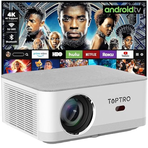 Image of TOPTRO NeoSmart, Fully Automatic, Full HD Native 1080P, Android Projector for Home 4K HDR, 8800 L, (Auto Focus + Auto Keystone), HDMI ARC, Dual WiFi & BT, YouTube, Netflix, Prime & More