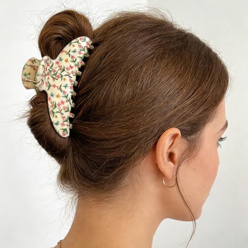 Pinzas Acrílicas para Cabello Floral 2 Pack Blanco Beis miniatura 4