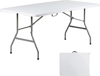 SHOWAY 6 Foot x 30 inch Folding Table, Indoor Outdoor Portable Plastic Picnic Party Dining Camp Tables, Fold-in-Half Heavy Duty Utility Table, White Granite