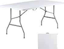 6 Foot Folding Table 6ft Foldable Portable Plastic Tables for Party, Fold-in-Half Heavy Duty Table, 6’ Utility Dining Card Long Table, Indoor Outdoor Fold up for Picnic, Camping, White, Large
