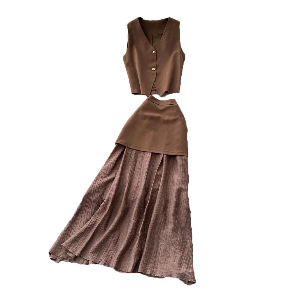 Women Two Piece Sets Skirt Sleeveless Vest Patchwork Gauze Bodycon Skirts Set