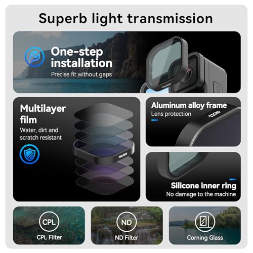 Image of TELESIN 2-Pack Lens Filter ND32 ND64 Neutral Density ND Filter Set for GoPro Hero 13 Black Lens Protector Multi-Coated HD Glass for GoPro 13 Accessories Filter