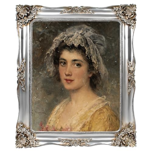 Image of Silver Picture Frame 8x10 Victorian Picture Frames Vintage Gothic | Wall or Tabletop Display, Real Glass, Fits 8x10 or 5x7 Photo with Mat