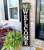Surfapans Welcome Sign for Front porch Standing 45'X9'Large Wood Frame Outdoor Tall Welcome Signs Vertical Decor for Farmhouse Rustic Home Modern Outside Front Door Wall Decorations (Wood Black)