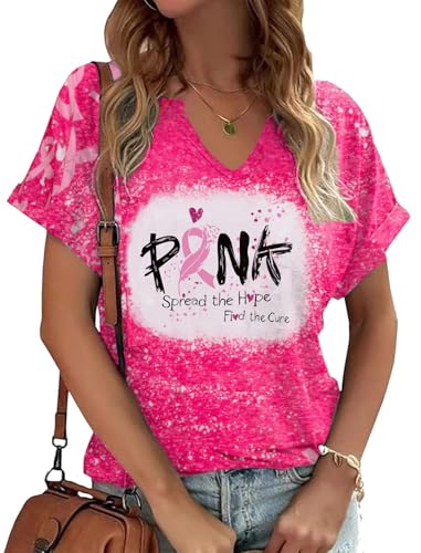 Breast Cancer Awareness Shirt Pink Ribbon Breast Cancer Support Squad Tshirts Cancer Survivor V-Neck Tops
