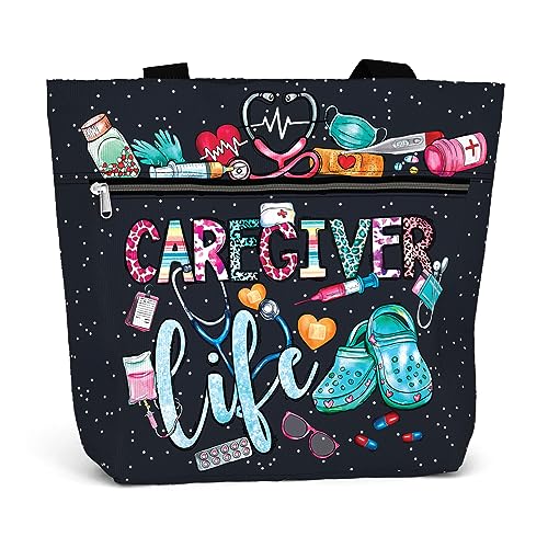 Image of 84hoods Large Waterproof Tote Bag with Pockets and Zipper for Work. Gift for Nurse. Shoulder Bag for Women.