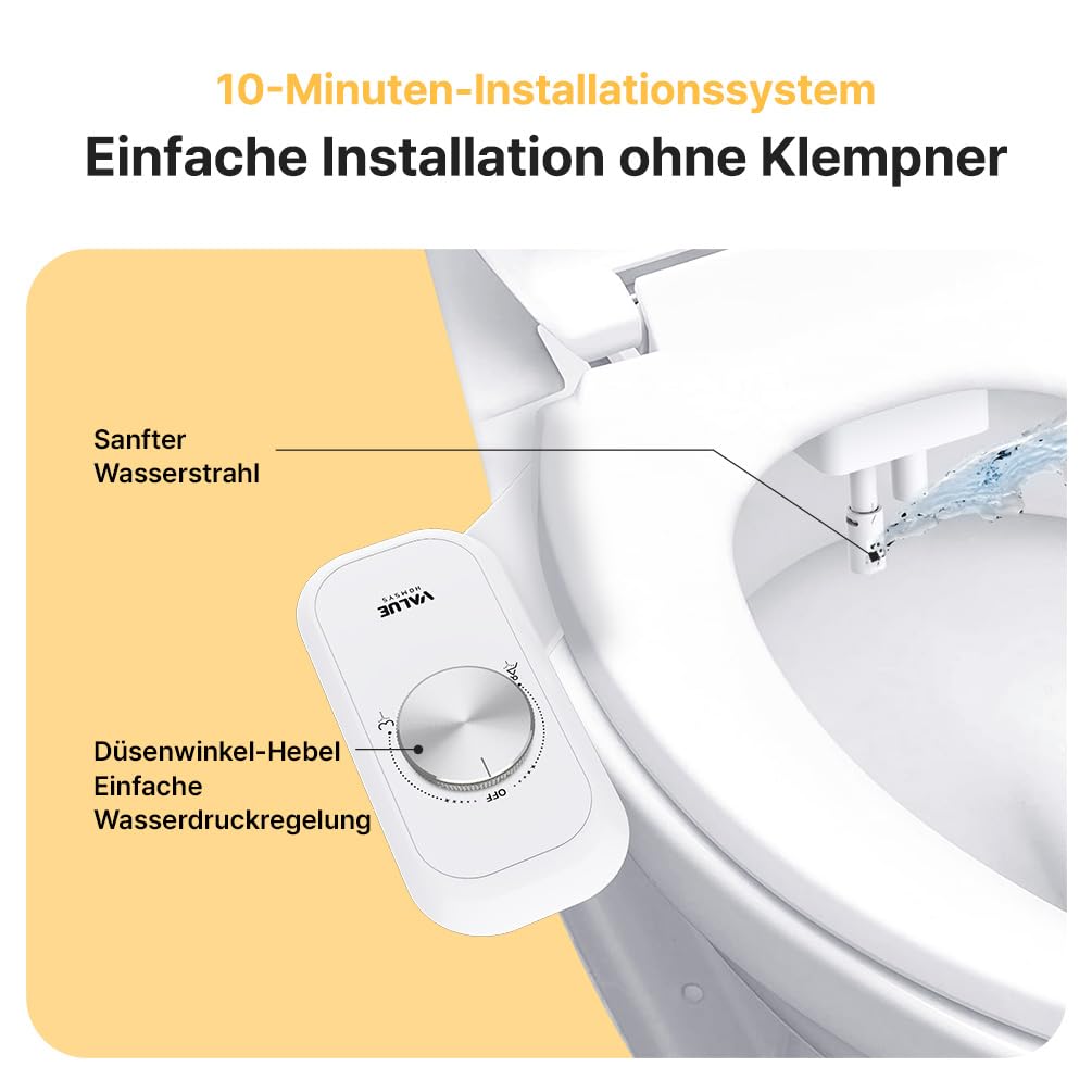 Peach Podusche für WC – Nicht-elektrisches Bidet mit 2 Düsen, Hygienische Reinigung, Einstellbarer Wasserdruck, Selbstreinigend & Umweltfreundlich