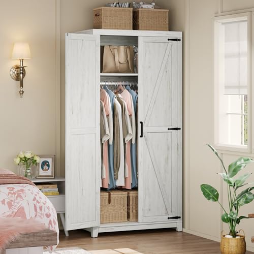 AMERLIFE Farmhouse Armoire Wardrobe Closet with 2 Barn Doors, 71'' Storage Cabinet with Hanging Rod...
