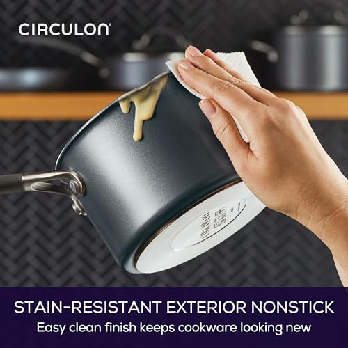 Image of Circulon A1 Series Nonstick Straining Sauce Pan with Lid, 2-Quart, Graphite