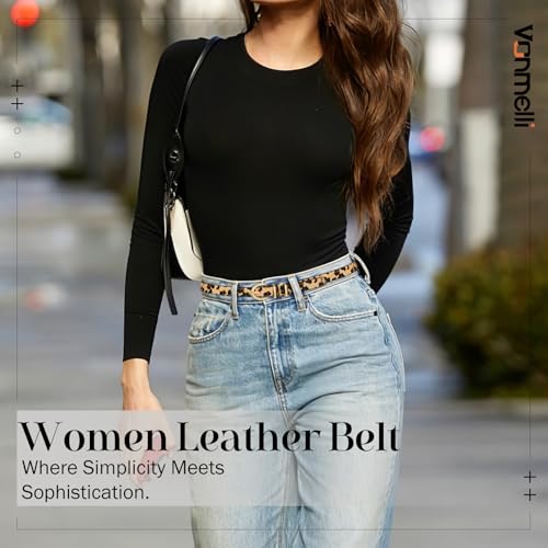 VONMELLI Womens Skinny Leather Belt Thin Waist Belts for Women Fashion Dress Jeans with Gold Buckle3