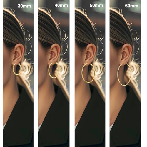 14K Gold Plated Stainless Steel Hoop Earrings - Hypoallergenic, Lightweight, 4 Pairs2