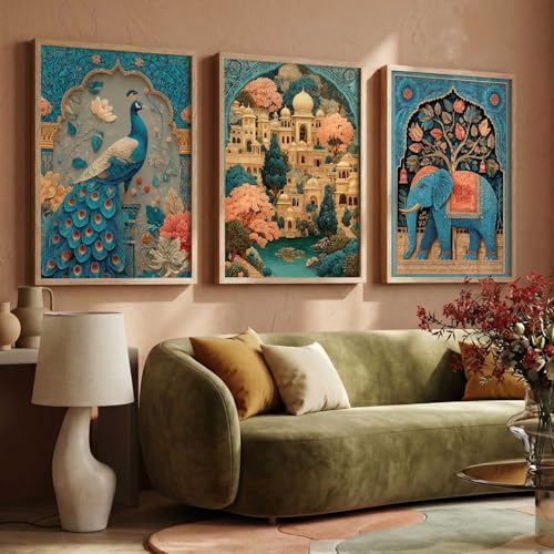 Image of kotart Madhubani Art Wall Painting Traditional Home Decoration With Frame For Living Room Bed Room Hotel Wall Decor Digital Reprint Set of 3 (10X13 INCH)