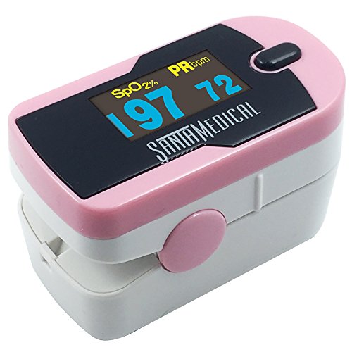 Santamedical Generation 2 OLED Fingertip Pulse Oximeter Oximetry Blood Oxygen Saturation Monitor with Batteries and Lanyard - Pink