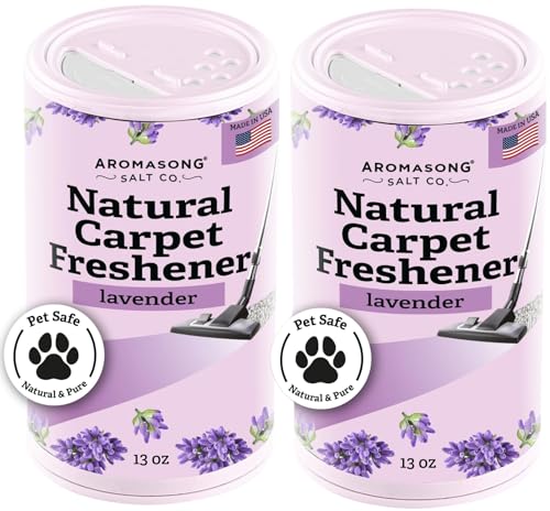 Aromasong Carpet Deodorizer Powder- 2-Pack -100% Natural Lavender Carpet Freshener - Safe For Pets - Carpet Powder For Vacuuming - Effective Pet Odor Eliminator For Strong Odor & Pet Urine - 13 Oz.