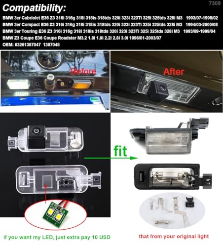 Image of Car Rear View Back up Vehicle Camera Parking Reverse Replacement for BMW 3ER Cabriolet CompactTouring E36 Z3 316i 316g 318i 318is 318tds 320i 323i 323Ti 325i 325tds 328i M3 Z3 Coupe Coupe Roadster M3