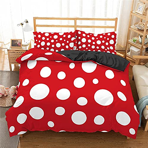 Housse de Couette 140x200 cm Rouge à Pois Blancs, Parure de Lit Imprimé 3D en Infroissable Microfibre avec la Fermeture Éclair, avec 1 Taies d'oreiller 65x65 cm