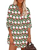 HOTOUCH Women Ugly Christmas Shirts Red Santa Printed Shirt for Xmas Long Button Down Shirts, Xmas Santa S