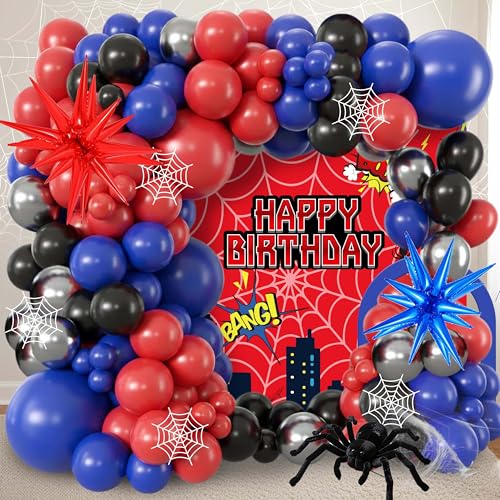 Arche de ballons anniversaire garçon kit 105 pièces bleu rouge City Defender