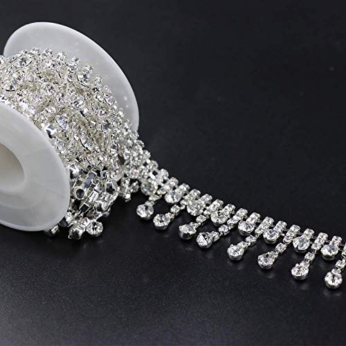 Jerler Rhinestone Tassel Fringe Trim Crystal Close Chain Applique For Sewing Crafts Ideal Wedding Party Clothing Diy Decoration, 1 Yard 0.87"W #TOP3