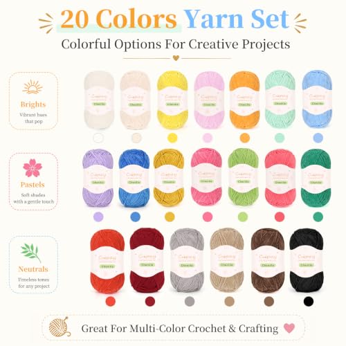 Image of Coopay 20 Colors Skinny Chenille Yarn for Crochet & Creative Craft Projects | Sport Weight Yarn Set (#2) - 1.76oz /156yds Each, Soft Crochet Yarn for Dolls, Blankets, Decorative Handmade Works