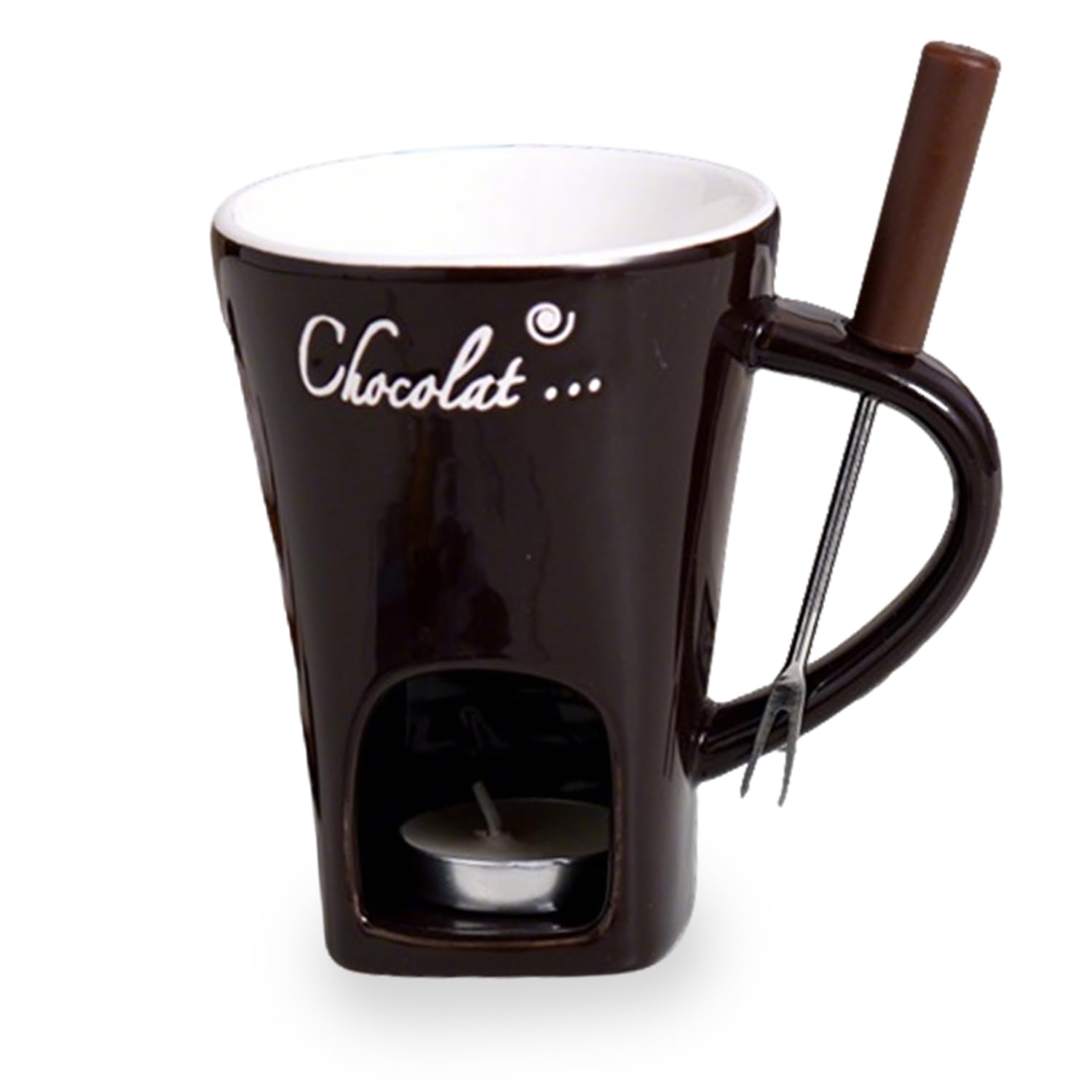 Chocolate Fondue Set Fondue Mug with Fondue Forks 200ml Hot Chocolate Mug Ceramic Fondue Pot Melting Cup Mug Gift Fondue Cheese Chocolate Mini Fondue Set for Office School Home (NO Candles)