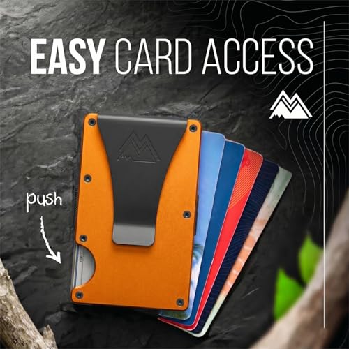 Image of Mountain Voyage Co Minimalist Wallet for Men & Women - Slim RFID Wallet, Scratch Resistant, Credit Card Holder & Money Clip, Easily Removable Money & Cards, (Matte Orange)