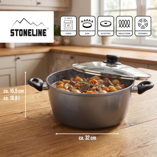 STONELINE XXXL Aluguss Kochtopf 32 cm, Großer Topf mit Deckel 10,6 L, Antihaft beschichtet mit echten Steinpartikeln… – Ansicht 3