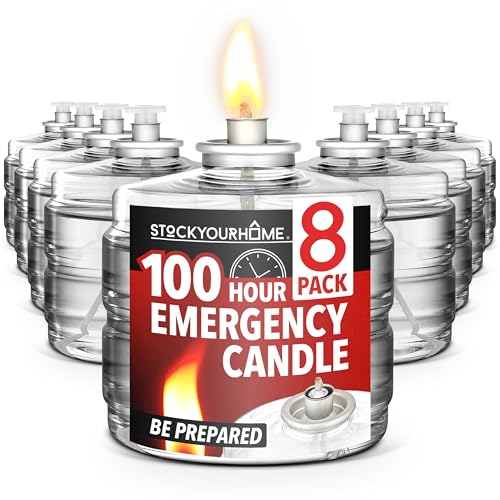 100 Hour Candles (Pack of 8) Long Burning Emergency for Power Outages Storm Preparedness and Camping Liquid Fuel for Survival Supplies