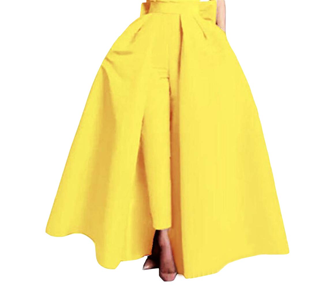 Women's Satin Detachable Train Skirt Prom Party Foor Length Evening Party Skirts with Bowknot