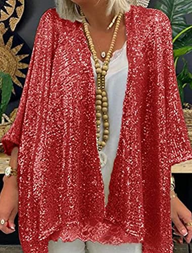 Women's Sequin Open Front Blazer Long Sleeve Cardigan Jacket Shiny plus size3