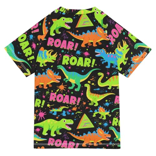 Roaring Dino Spot Black Fluorescent Green Blue Short Sleeve Boy Bathing Suit Girls Rash Guard Swimsuit Rash Guard Swimsuit for 3-12 Years Traje de bano de Sirena para nina2