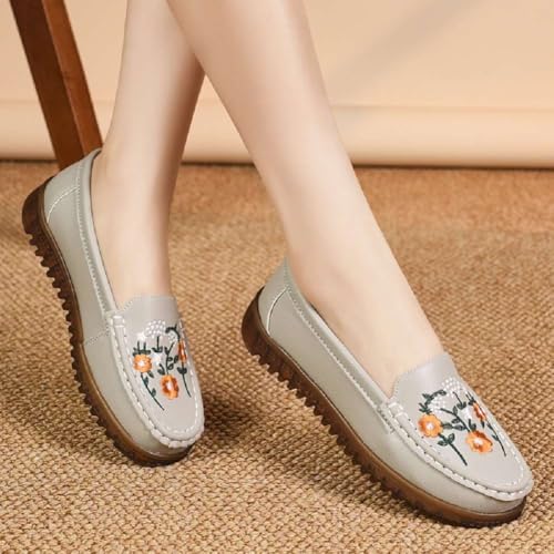 Image of Women's Genuine Leather Platform Loafers Classic Casual Comfort Slip-On Shoes Soft Sole Dress Shoes