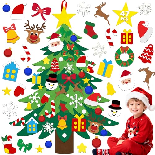 Kaxulvoblig Christmas Tree Felt 47pcs Christmas Decorations Set Felt Christmas Tree for Xmas Party Decorations Xmas Decorations Wall for Christmas Theme Party