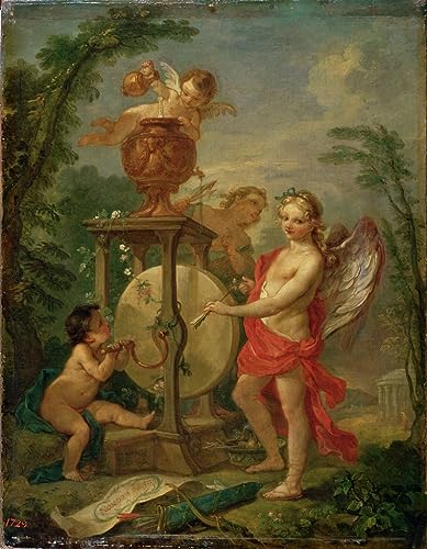 Impression d'art Cupidon aiguisant sa flèche : tableau mural vintage premium