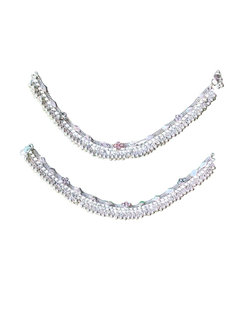 Silver Plated Brass Thin Size Stylish Anklets kolusu Payal ghungroo for