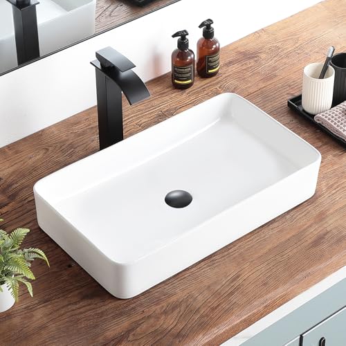 KDKSC Bathroom Vessel Sink 24'x14' Rectangular White Porcelain Ceramic Bathroom Sink Modern Above...