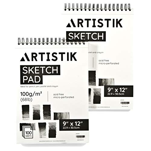 Artistik Jumbo Sketch Pad 9"x12", 2 Pack 100 GSM, 100 Sheets, Perforated (Pack of 2 - Jumbo Sketchbook Pads 9" x 12")