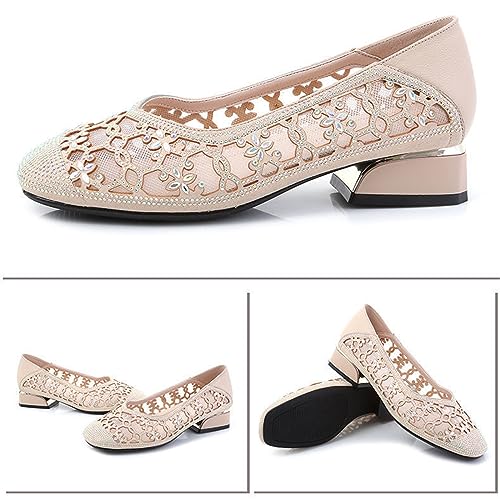Women‘s Breathable Hollow Rhinestone Low Chunky Heel Pumps,Summer Closed Square Toe Backless for Wedding Work Evening Dress Shoes Soft Non-Slip Slip-On Classic Party Shoes with Glitter4