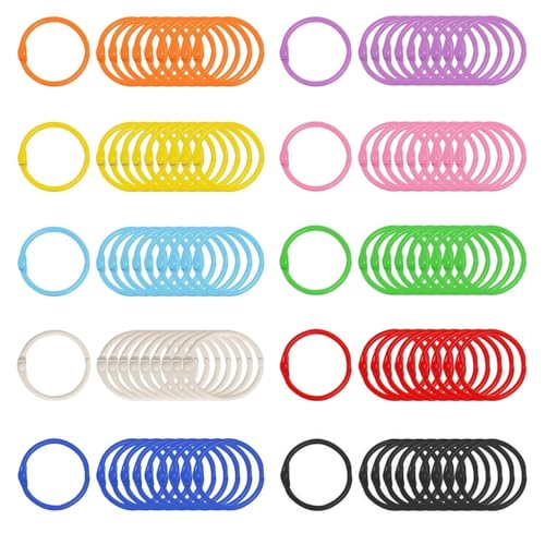 Dupoem Lot de 100 Anneaux en Plastique, Anneaux Colorés, Anneaux de Reliure Ronds et Flexibles,...