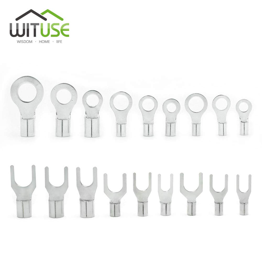 Gimax TSLEEN 9 Models SNB/RNB Fork Ferrule Wire Connectors Naked Spade Cable Crimp Mix Fork Ring Wire Crimp Terminal 180pcs/box - (Color: RNB, Package: 8 Boxes)