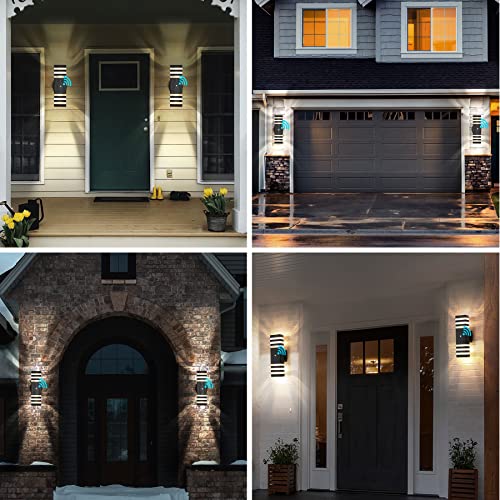 Tewei Dusk To Dawn Outdoor Wall Lights, Modern Exterior Light Fixture, 3-Layer Up And Down Matte Black Outdoor Lights Ip65 3000K Warm White Waterproof Modern Wall Sconce For Garage Porch, 2 Pack #TOP5