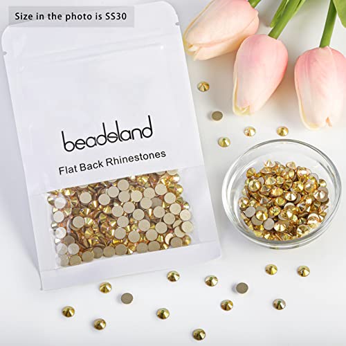 Image of Beadsland 576pcs Flat Back Crystal Rhinestones Round Gems for Nail Art and Craft Glue Fix, Metal Sunlight, SS30,6.3-6.5mm