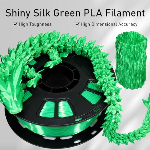 Image of Silk Green PLA Satin Shiny 3D Printer Filament, 1.75mm Diameter 1kg Spool 2.2lbs for FDM 3D Printers